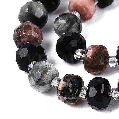 Natural Rhodonite & Eagle Eye & Obsidian Beads Strands G-Q614-03A-02-1
