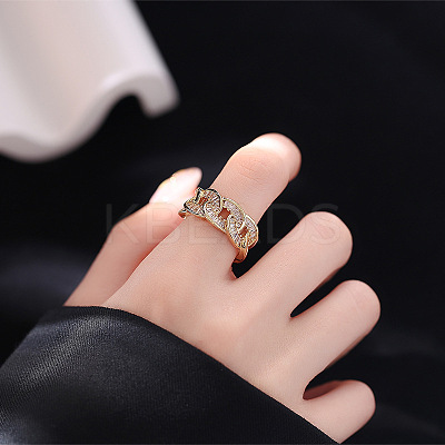 Brass Micro Pave Cubic Zirconia Adjustable Cuff Rings FS-WG8FE28-02-1