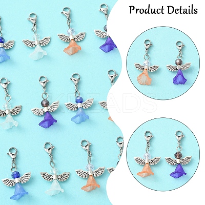 16Pcs 4 Colors Angel Glass Acrylic Pendants HJEW-FS00015-1