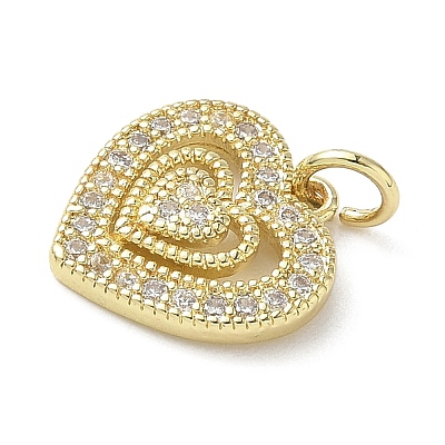 Brass Micro Pave Cubic Zirconia Heart Charms KK-L248-06G-1