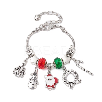 Christmas Theme Glass & Alloy European Beads Bracelets for Women BJEW-JB11198-02-1