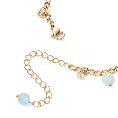 Cat Eye Round Tassel 304 Stainless Steel Twisted Chain Anklets for Women AJEW-AN00698-02-1