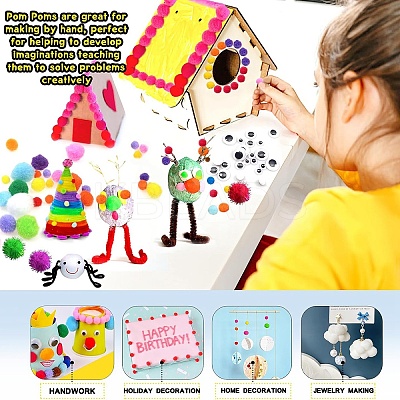 1150Pcs Pom Pom Yarn Pom Pom Balls and Wiggle Googly Eyes Cabochons DIY-YW0012-27-1