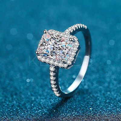 Rhodium Plated 925 Sterling Silver Micro Pave 8.2x4.9mm Moissanite Finger Rings for Women WG8E258-72-1