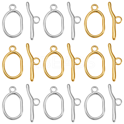 10Pcs 2 Colors Ion Plating(IP) 304 Stainless Steel Toggle Clasps STAS-SC0010-68A-1