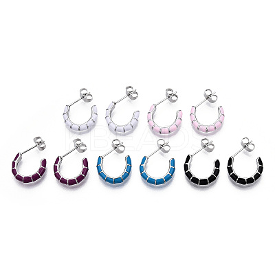 Enamel C-shape Stud Earrings EJEW-N052-05-01-1