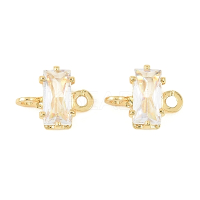 Brass Pave Cubic Zirconia Rectangle Connector Charms KK-P347-06G-03-1