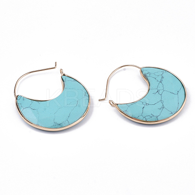 Synthetic Turquoise Crescent Moon Dangle Hoop Earrings G-S344-75D-1