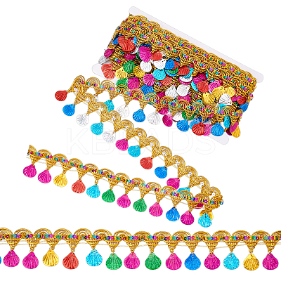 Polyester Colorful Tassel Lace Trim SRIB-WH0011-308B-1