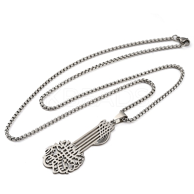 201 Stainless Steel Viking Knot Guitar Pendant Box Chain Necklaces for Women Men NJEW-S007-03P-1