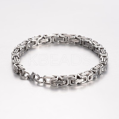 Tarnish Resistant 201 Stainless Steel Byzantine Chain Bracelets X-BJEW-K134-01P-6mm-1