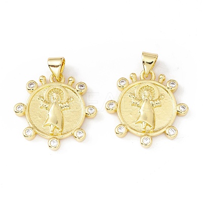 Rack Plating Brass Micro Pave Clear Cubic Zirconia Pendants ZIRC-I058-22G-1