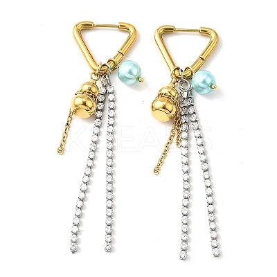 304 Stainless Steel Micro Pave Clear Cubic Zirconia Plastic Pearl Hoop Earrings EJEW-D308-05PG-1