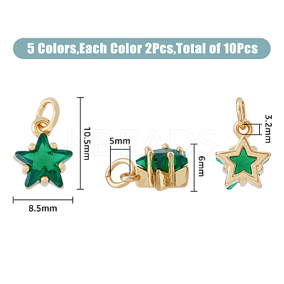 10Pcs 5 Colors Rack Plating Brass Micro Pave Cubic Zirconia Charms ZIRC-HY0001-05-1