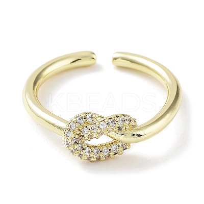 Knot Rack Plating Brass Micro Pave Clear Cubic Zirconia Open Rings RJEW-D020-10G-1