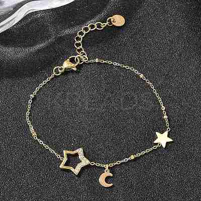 304 Stainless Steel Micro Pave Rhinestone Link Bracelets for Women BJEW-Z140-04G-1