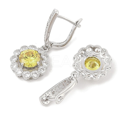 Brass Pave Cubic Zirconia Flowerl Hoop Earrings for Women EJEW-I304-25P-1