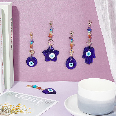 5Pcs 5 Style Evil Eye Lampwork Pandant Decorations HJEW-UN0001-20-1