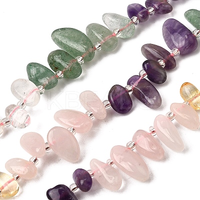 Chakra Natural Amethyst & Rose Quartz & Quartz Crystal & Citrine & Green Aventurine Beads Strands G-Z091-A11-1