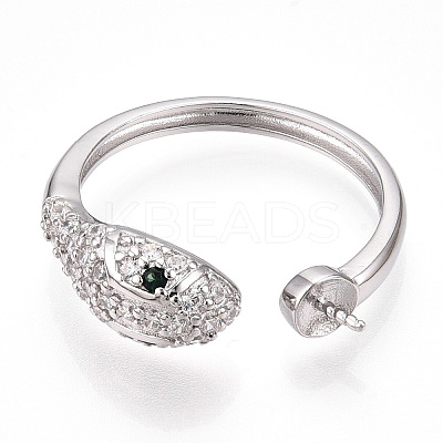 Rhodium Plated 925 Sterling Silver Micro Pave Cubic Zirconia Open Cuff Ring Settings STER-T007-125P-1