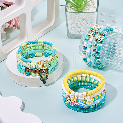 15Pcs Polymer Clay Heishi Beads Stretch Bracelets Sets BJEW-TA00679-1