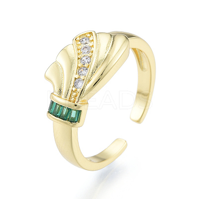 Cubic Zirconia Leaf Open Cuff Ring RJEW-N037-037-1