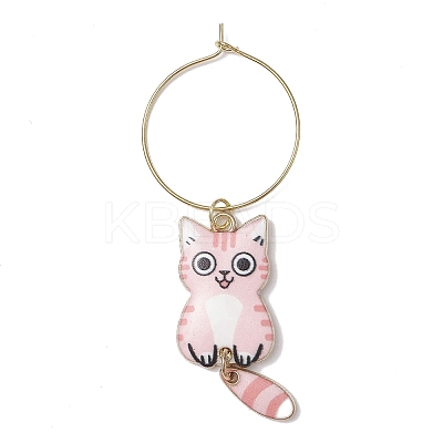 7pcs Cat Alloy Pendants Wine Glass Charms Sets AJEW-JO00252-1