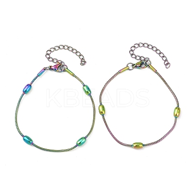 Ion Plating(IP) 304 Stainless Steel Round Snake Chain Bracelet with Oval Beaded BJEW-E088-03RC-1