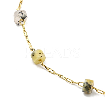 Natural Mixed Gemstone Column Beaded Anklet with PVD Vacuum Plating Golden 304 Stainless Steel Chains for Women AJEW-Z008-03-1