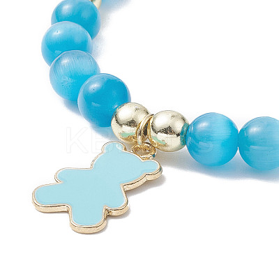Cat Eye Round Beaded Stretch Bracelet BJEW-JB09329-1