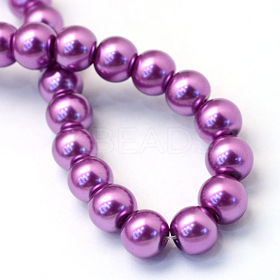 Baking Paint Pearlized Glass Pearl Round Bead Strands LS-HY-Q003-10mm-16-1