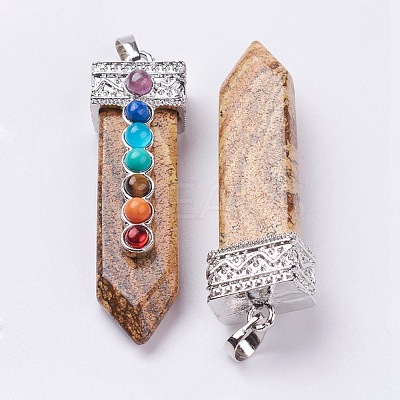 Natural Picture Jasper with Synthetic & Natural Mixed Stone Chakra Big Pendants G-E415-A14-1