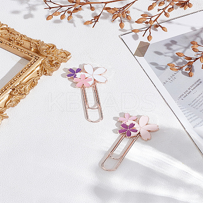 2Pcs 2 Style Rose Gold Tone Zinc Alloy Enamel Bookmarks AJEW-LP0004-43B-1
