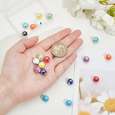 20Pcs 10 Colors Handmade Porcelain Ceramic Beads PORC-NB0001-12-1