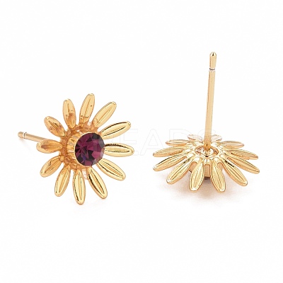 Brown Cubic Zirconia Sunflower Stud Earrings EJEW-I265-12G-1