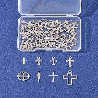60Pcs 10 Styles 201 and 304 Stainless Steel Pendants STAS-FS0001-91-1
