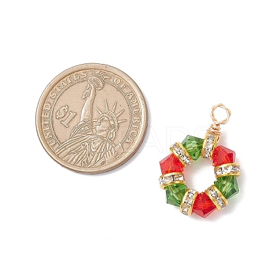 2Pcs 2 Colors Imitation Austrian Crystal K9 Glass & Brass Crystal Rhinestone Beaded Hexagon Pendants PALLOY-JF04343-1