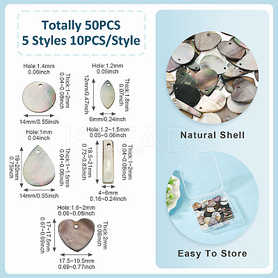 50Pcs 5 Styles Natural Black Lip Shell & Freshwater Pendants SHEL-TA0001-22-1