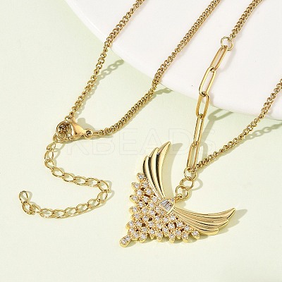 304 Stainless Steel Micro Pave Clear Cubic Zirconia Pendant Necklaces for Women NJEW-Z103-01G-07-1