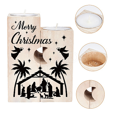 Wooden Candle Holders Set AJEW-SD0001-21F-1