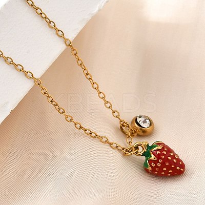 304 Stainless Steel Red Enamel Pendant Necklaces for Women NJEW-U043-02B-G-1