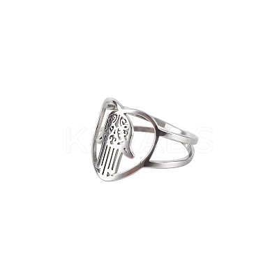 Non-Tarnish Stainless Steel Heart with Hamsa Hand Finger Ring CHAK-PW0001-001D-02-1
