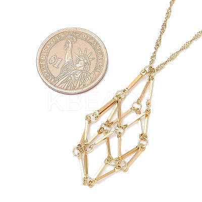 3Pcs 3 Styles 304 Stainless Steel Cuboid Link Chain Macrame Pouch Empty Stone Holder Necklace Making NJEW-JN05198-1