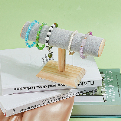 Velvet T-Bar Bracelet Display Stands with Wooden Base BDIS-WH0010-03C-1
