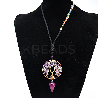 Natural Amethyst Chips Tree of Life Pendant Necklace FIND-PW0027-04H-1