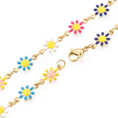 Enamel Flower Link Chains Bracelet BJEW-N019-01-1
