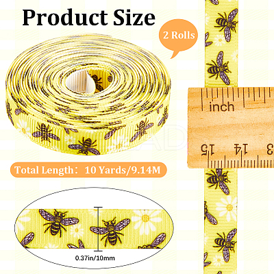 Polyester Bees Printed Grosgrain Ribbons LS-SRIB-WH20020-018C-1