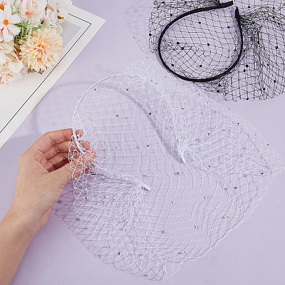 2Pcs 2 Colors Bridal Rhinestone Mesh Veil Cloth Hair Bands DIY-GA0007-03-1