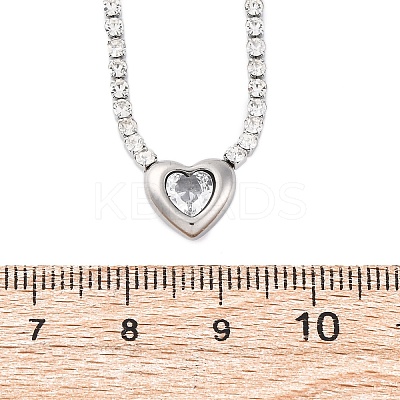 304 Stainless Steel Clear Cubic Zirconia Heart Pendant Necklaces for Women NJEW-Z044-15P-02-1