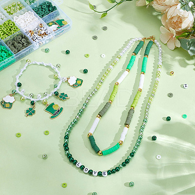 Saint Patrick's Day Polymer Clay & Glass Pearl Beads & Alloy Enamel Pendant Jewerly Making Finding Kits DIY-HY0002-21-1